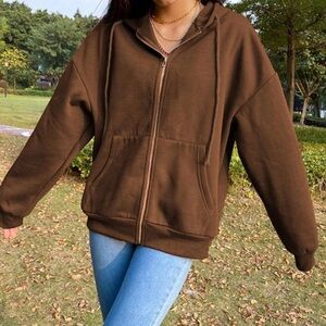 Brown Brandy Melville Christy hoodie, Zip Up